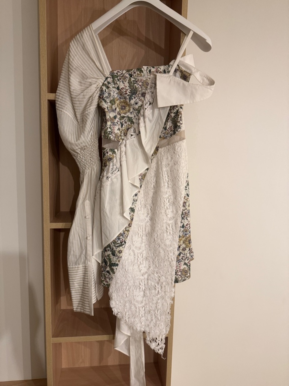 MaxRieny Cream Asymmetrical Dress with Floral Detail